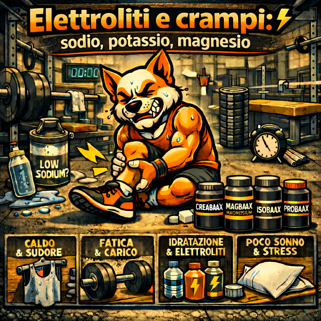 <p>Elettroliti e crampi: sodio, potassio, magnesio</p>
